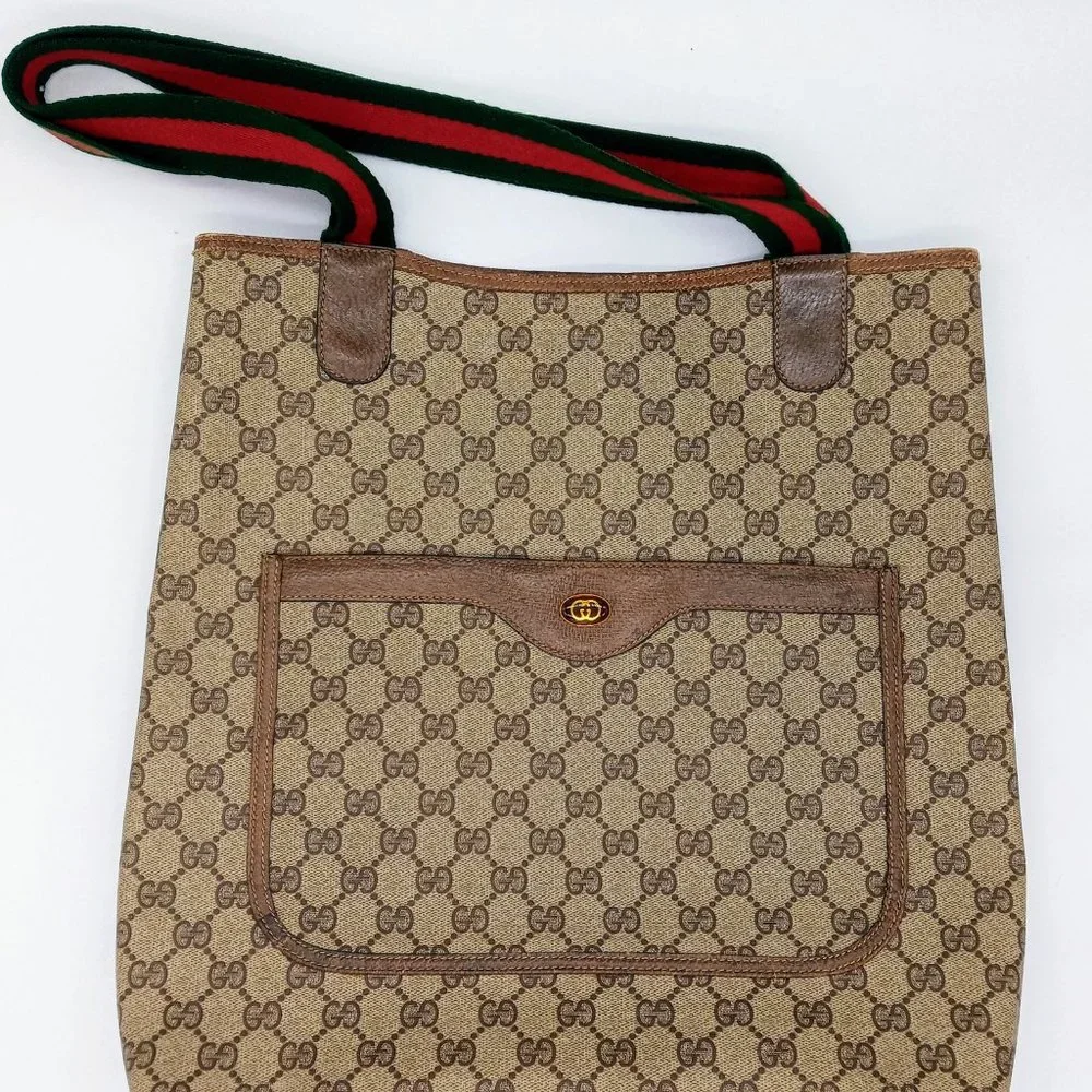 Vintage Gucci Sherry Line Guccissima Monogram Leather Tote Laptop Bag Brown